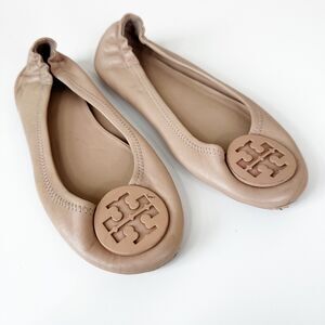 Tory Burch Minnie Travel Ballet Flats Womens 7 Leather Light Pink